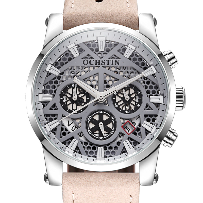 OCHSTIN GQ067B Working-dials Calendar Creative Wrist Watch Leather Strap Quartz Watches
