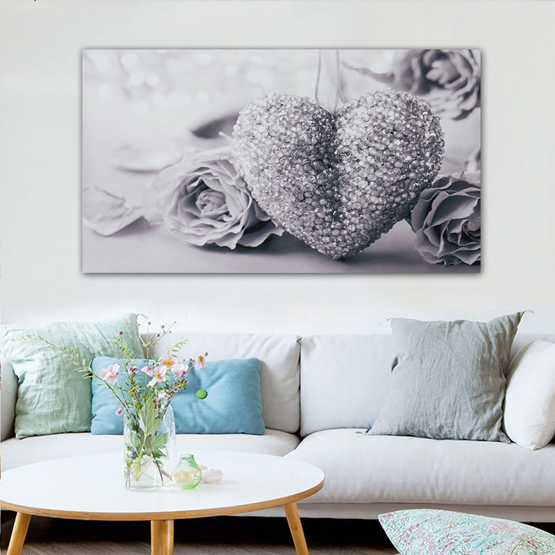 45x80cm Grey Heart Rose Canvas Wall Art Frameless Paintings Pictures Home Decor