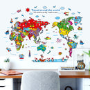 Cartoon Animals World Map Wall Stickers for Kids Room Decorations Safari Mural Art Zoo