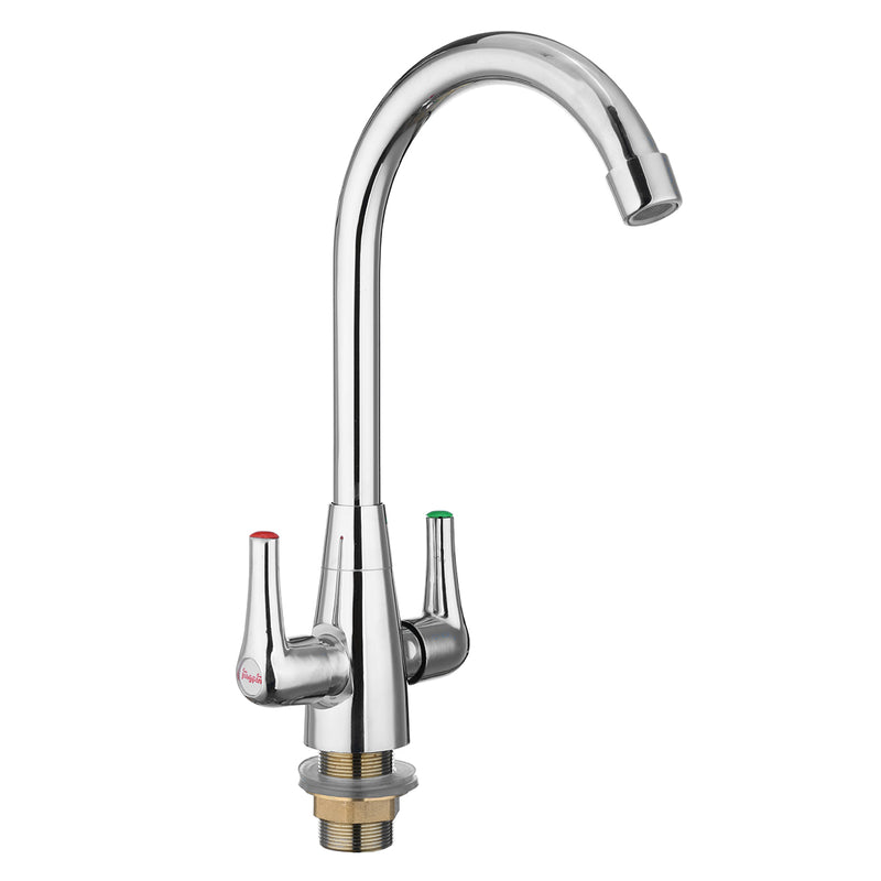Chrome Modern Kitchen Sink Basin Faucet Twin Lever Rotation Spout Cold and Hot Water Mixer Tap
