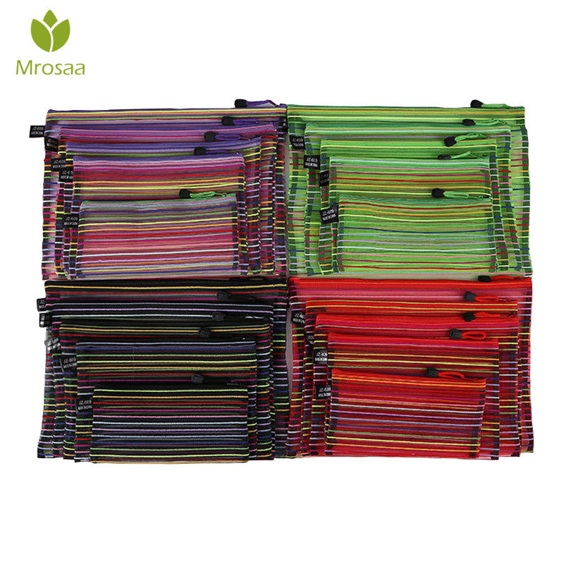 Mesh Zipper Pouch Set Rainbow Striped in 5 sizes B4/A4/B5/A5/B6 Travel Bags for Travel Bags Office Supplies Pencil Case