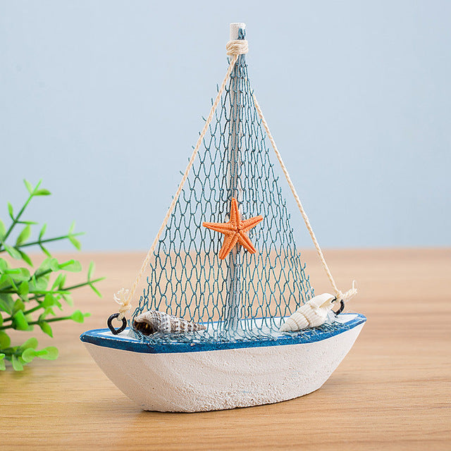 Mediterranean Style 14cm Boat Sailing Model Handmade Creative Home Decoration Decoration Ornament