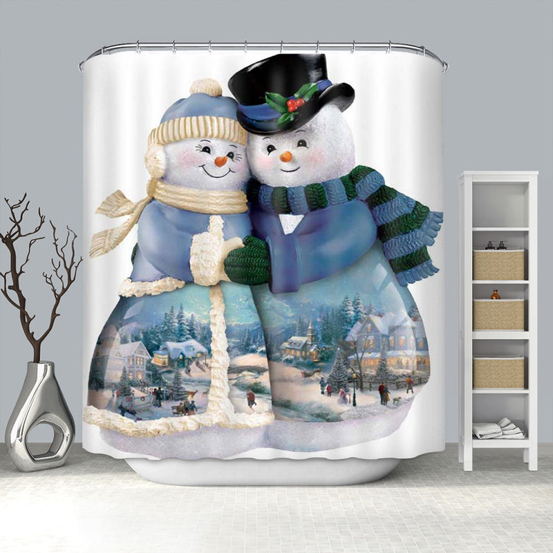 Christmas Bell Pattern Waterproof Bathroom Curtain Home Snowman Shower Curtain