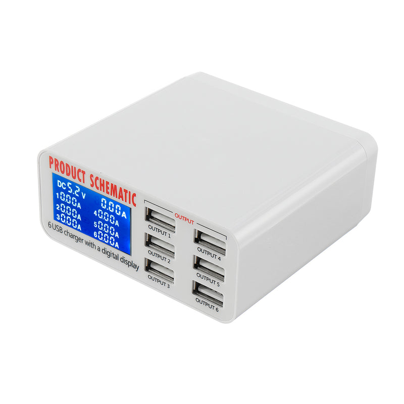 40W 6 Ports USB Intelligent Charger LCD Screen Desktop Intelligent Charging Station Charge