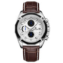 MEGIR M2015 Men Watch Leather Strap Multifunction Chronograph Fashion Casual Quartz Wrist Watch