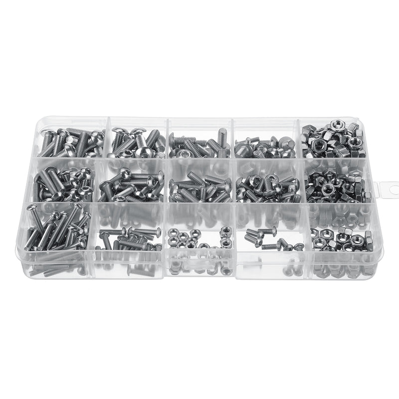 440Pcs/Set Stainless Steel Screw Bolt Nut Round Head Cap Socket Hex Bolt M3 M4 M5