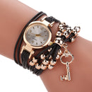 Gold Case Colorful Leather Beading Strap Ladies Dress Women Bracelet Wristband Quartz Watch