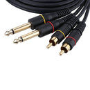 Dual RCA to Dual TS 6.35mm Audio Cable Audio Signal Cable for Mixer Amplifier Speaker Black