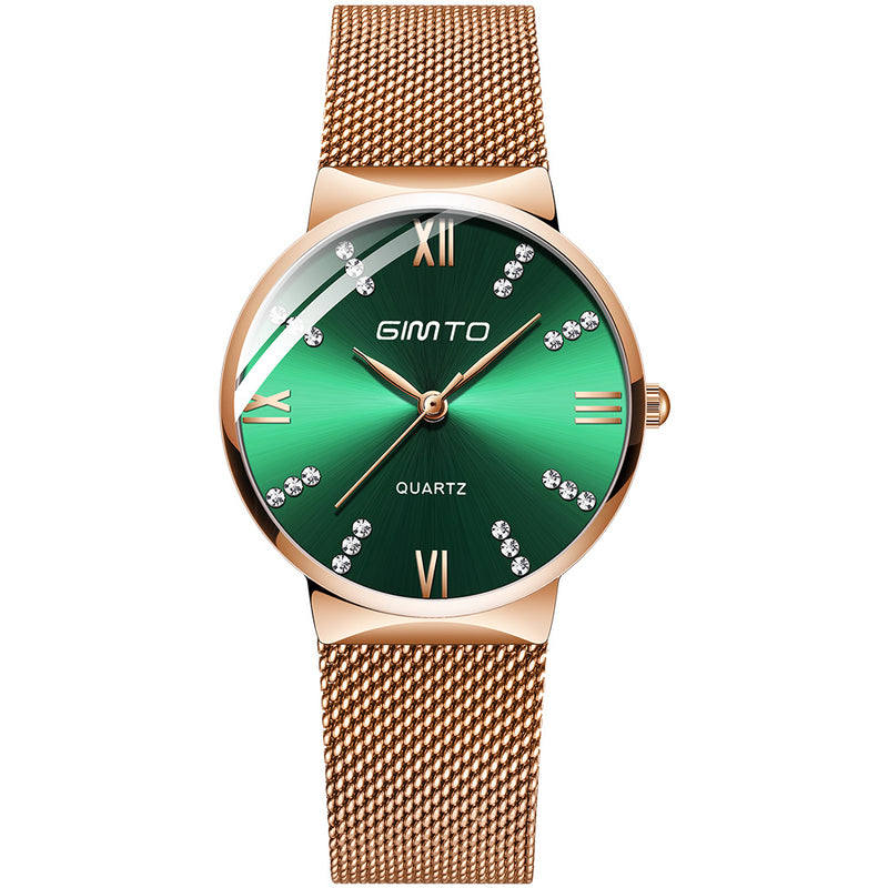 GIMTO GM616 Crystal Colorful Dial Fashion Rose Gold Mesh Steel Strap Casual Women Quartz Watch