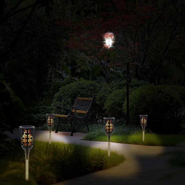 Solar Powered 96 LED Flame Lawn Light Outdoor Waterproof IP65 Garden Path Wall Torch Lamp