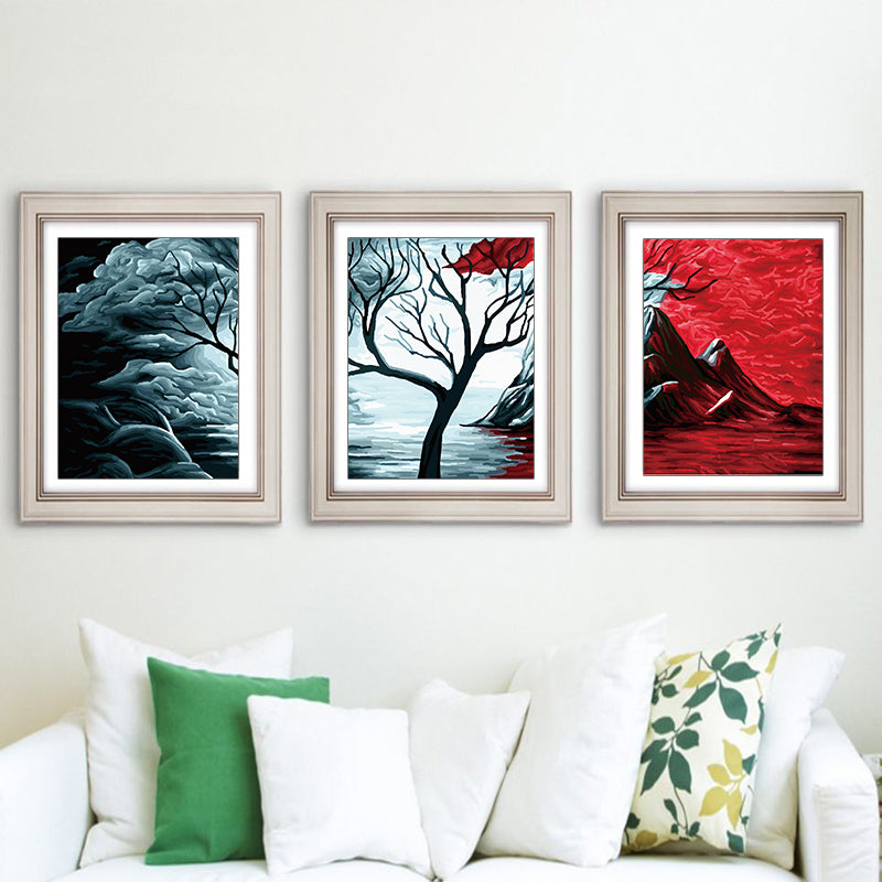 Miico Hand Painted Three Combination Decorative Paintings Botanic Tree Wall Art For Home Decoration