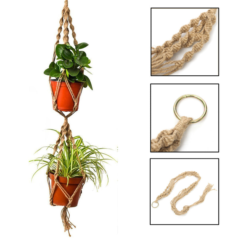 110cm Double Layer Hemp Jute Rope Plant Flower Pot Hanger Holder Macrame Hanging Basket