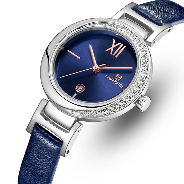 NAVIFORCE 5007 Crystal Casual Style Date Display Women Watch Leather Strap Quartz Watch