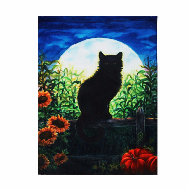 28''x40'' Harvest Moon Cat Autumn House Flag Fall Halloween Black Kitten Garden Banner Decorations