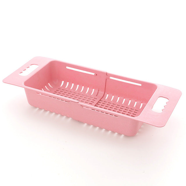 Kitchen Plastic Sink Drain Basket Rack Retractable Tableware Vegetable Shelf Storage Drain Rack