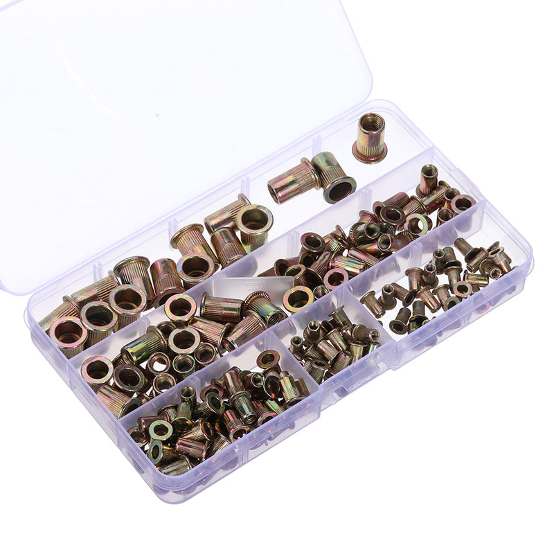 Suleve MXRN4 165Pcs M3/M4/M5/M6/M8/M10/12 Zinc Plated Rivet Nut Threaded Countersunk Head Insert Nut Tool Kits
