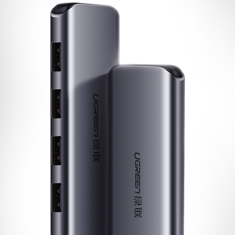 UGREEN CM207 USB3.0 High Speed with 4 Ports USB Hub Aluminum Alloy Extender Connector Multifunction with Power Supply Interface for PC Laptop