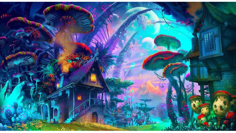 24x36'' Psychedelic Mushroom Town Art Print Fabric Silk Poster Wall Home Decorations