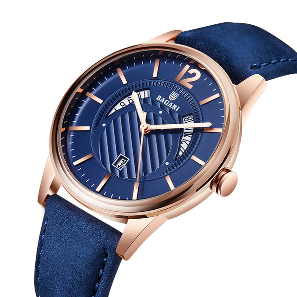BAGARI 8015P Luminous Display Genuine Leather Strap Quartz Watch Casual Style Men Watch