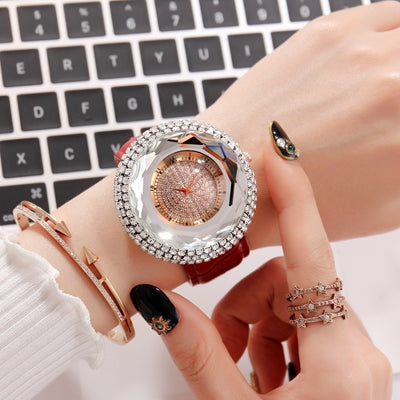 Deffrun Diamonds Elegant Design Ladies Wrist Watch PU Leather Strap Quartz Watches