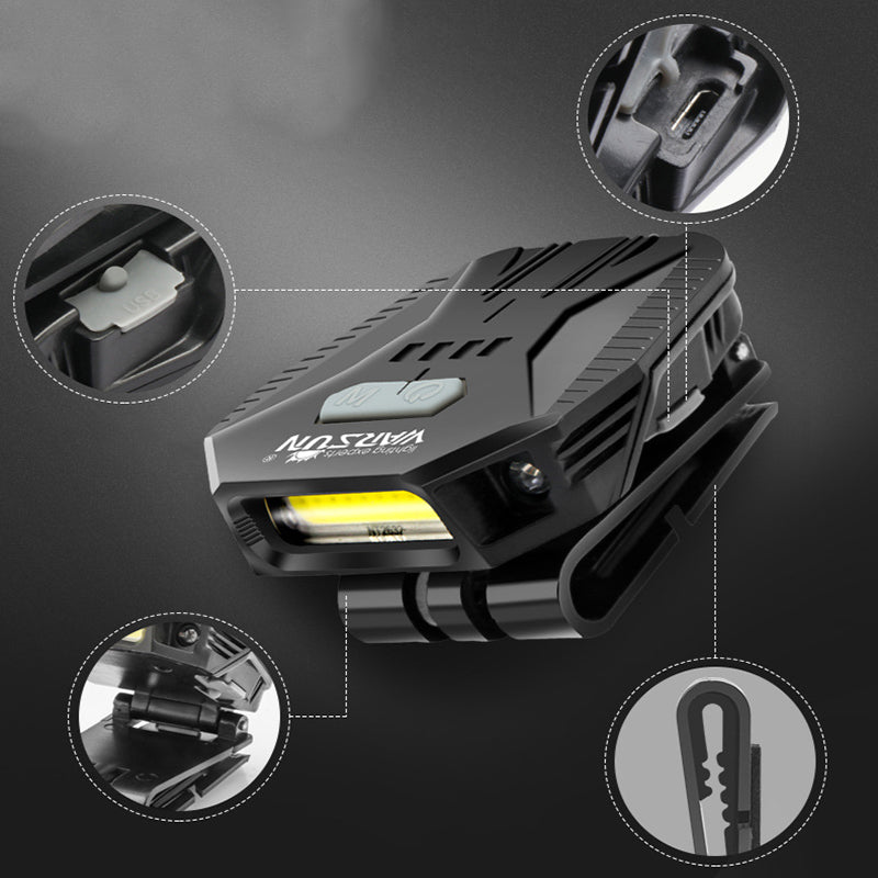 WARSUN COB 4Modes IPX5 USB Rechargeable 20CM Sensor Fishing Headlamp Outdoor Portable Lightweight Clip-On Fishing Lamp-Black