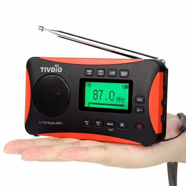 TIVDIO V-116 Portable Shortwave Radio with FM MW SW Transistor Support Micro-SD Card AUX Input Radio