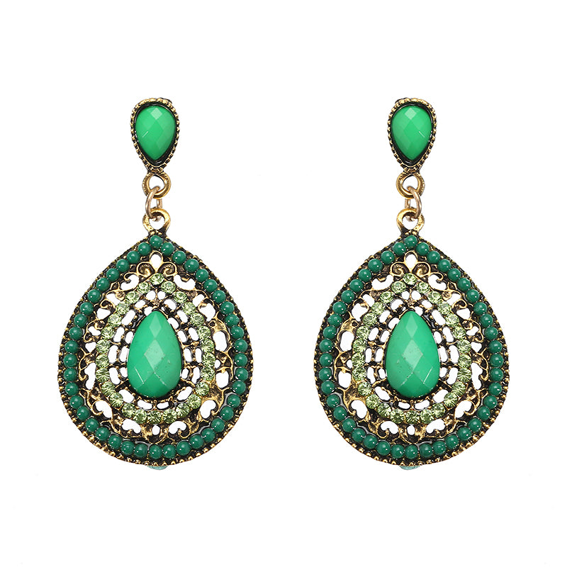 Bohemian Rhinestone Water Drop Pendant Ear Stud Piercing Earrings Clothing Accessories for Women