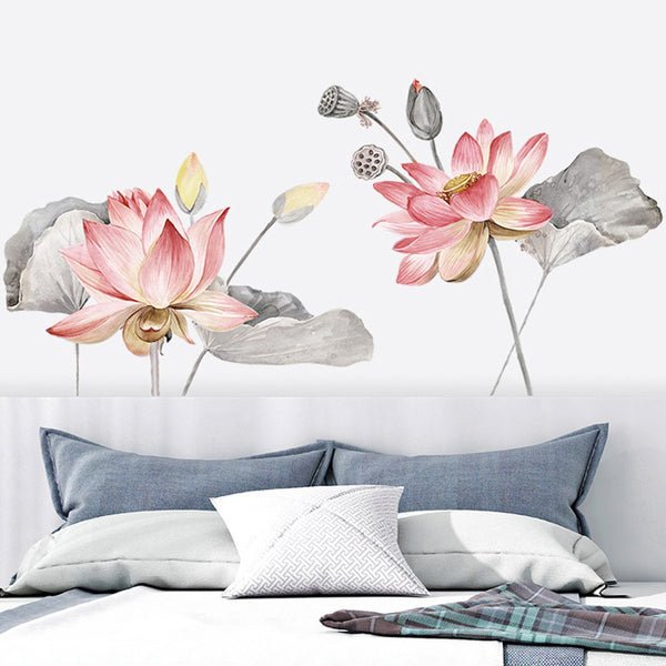 Lotus Flower Wall Poster Vinyl Wall Sticker Removable Room Home Decor Chinese Style