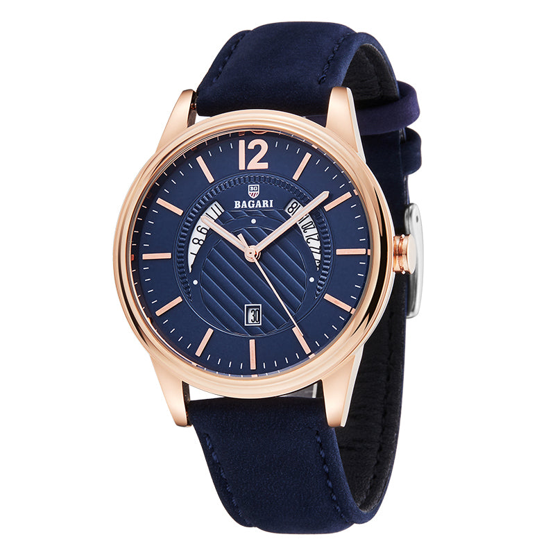 BAGARI 8015P Luminous Display Genuine Leather Strap Quartz Watch Casual Style Men Watch