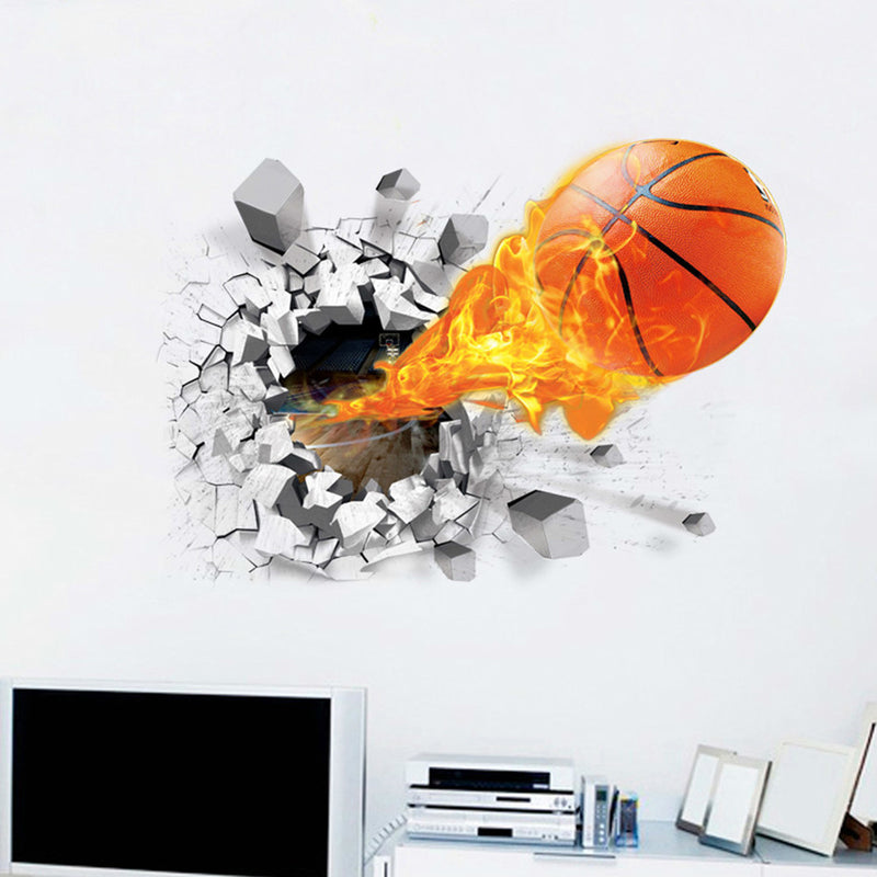 Fashion 3D Basketball Wall Sticker Green Poster Art Stickers Kids Rooms Home Decoration Accessories