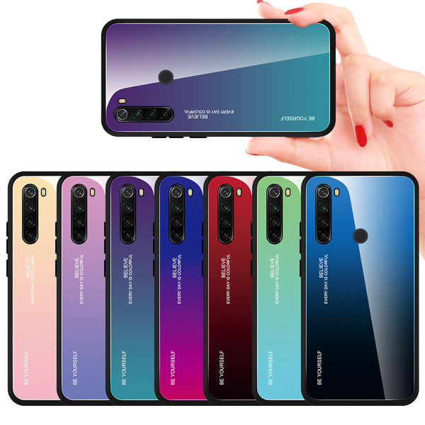 For Xiaomi Redmi Note 8T Case Bakeey Gradient Color Shockproof Anti-fingerprint Tempered Glass Protective Case