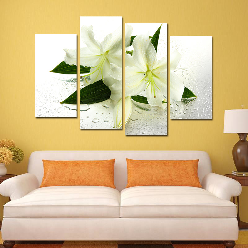 Miico Hand Painted Four Combination Decorative Paintings Botanic Lily Flower Wall Art For Home Decoration