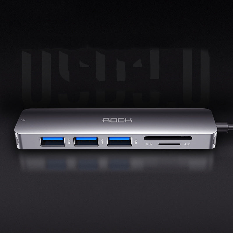 ROCK 6 IN 1 USB-C To 3*USB3.0 TF SD Card Slot PD Fast Charging Adapter HUB For MacBook MateBook ThinkPad New S2 Xiaomi HUAWEI