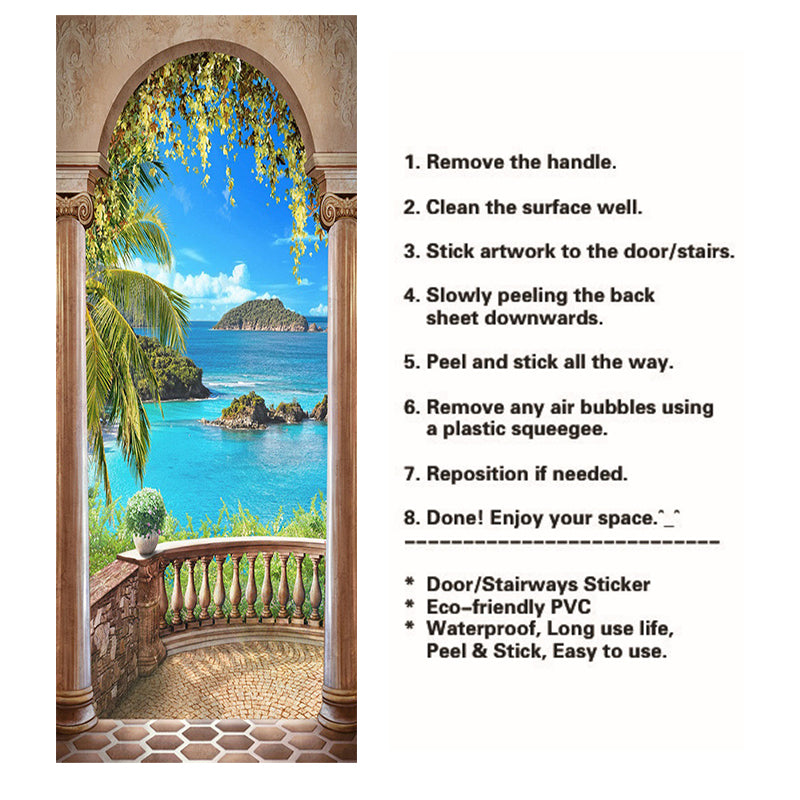 3D Sea Balcony Arch Door Wall Sticker Self-adhesive Mural Photo Wall Decal