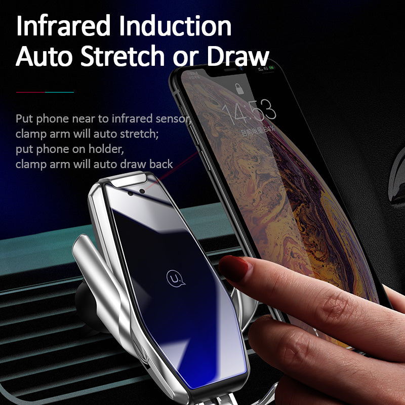 USAMS 15W Wireless Charger Infrared Sensor Air Vent Dashboard Car Phone Holder Car Mount for 4.0-6.5 Inch Qi-enabled Smart Phone for iPhone 11 for Samsung Galaxy Note 10 Xiaomi