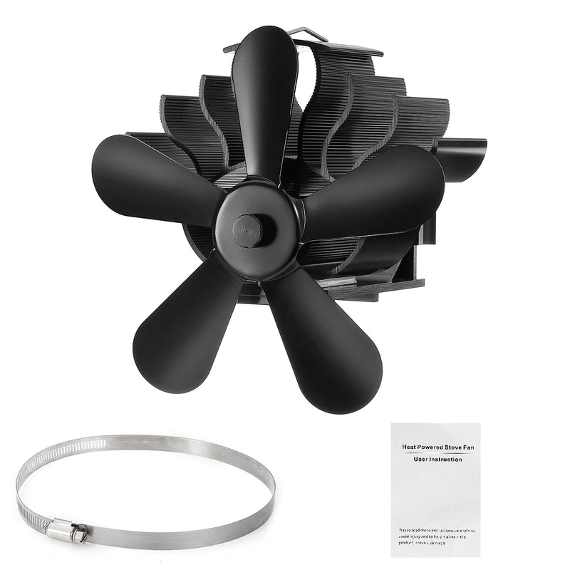 5 Blades Heat Powered Stove Fireplace Fan Silent Wall Mounted Eco-Friendly Heat Circulation Eco Fan