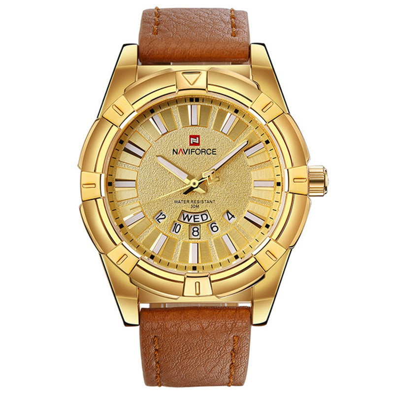 NAVIFORCE 9118 Waterproof Calendar Men Wrist Watch Casual Leather Strap Quartz Watches