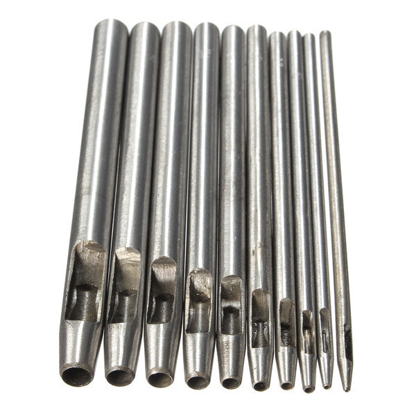 10pcs Steel Punch Set 0.5-5mm Leather Hole Craft Tool For Leather Craft Stamp Punch