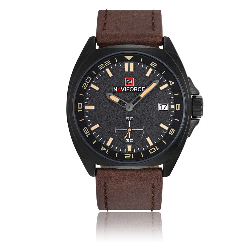 NAVIFORCE 9104 Genuine Leather Quartz Watch Casual Style Male Wristwatch
