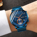 BIDEN BD0179 Chronograph Date Display Men Wristwatch Mesh Steel Band Quartz Watch