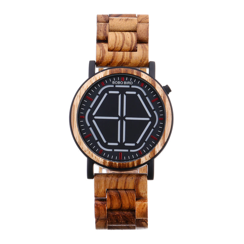 BOBO BIRD Creative Night Vision Wooden Watch Colorful LED Unique Time Display Men Quartz Watch