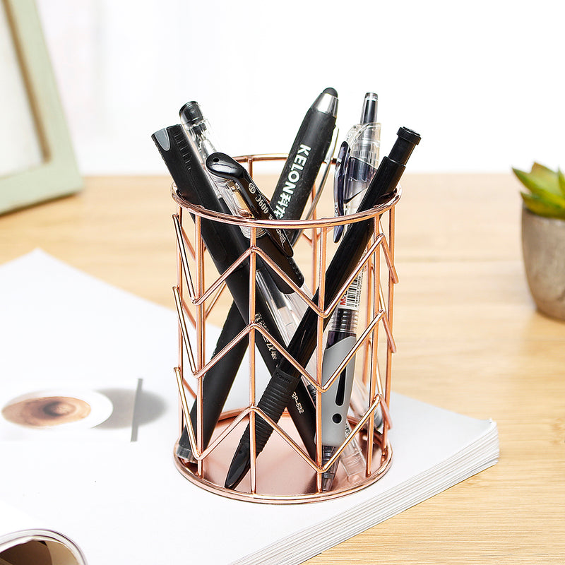 Modern Simple Creative Round Hollow Metal Pen Holder Hollow Mesh Pen Cup Multifunctional Desktop Stationery Pens Pencils Storage Iron Pencil Case