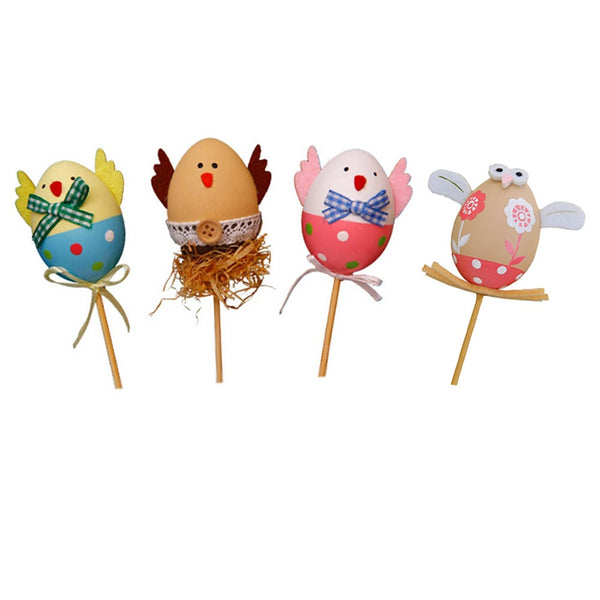 1Pcs Funny DIY Chick Design Plastic Coloring Painted Easter Egg With Stick For Easter Decorations