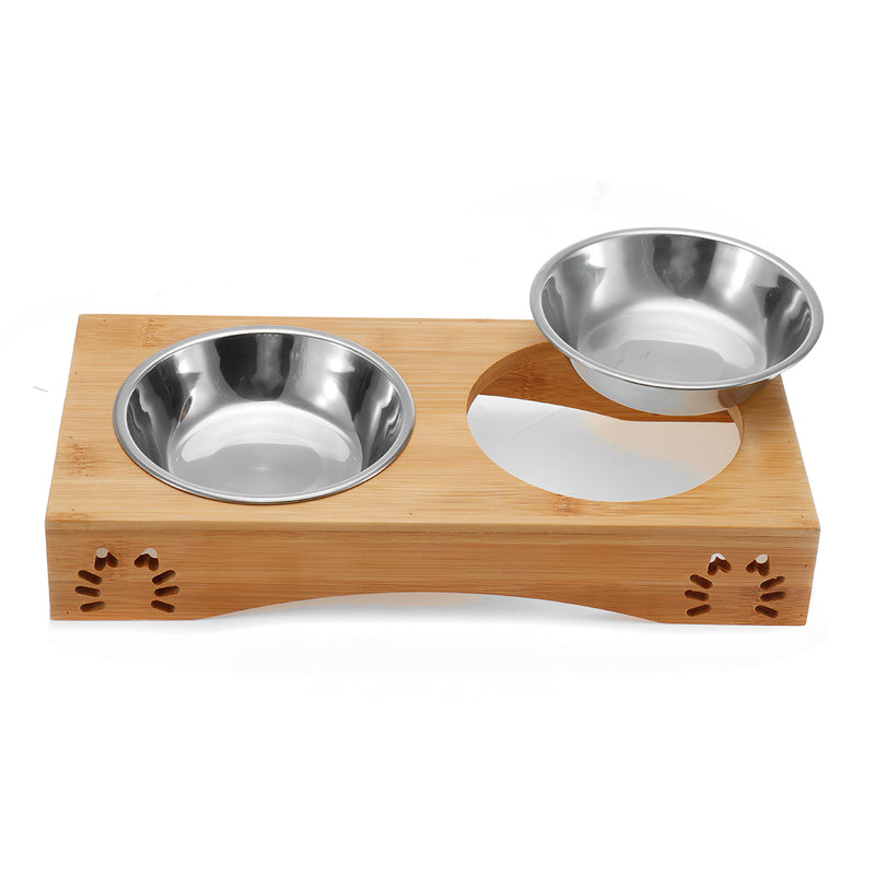 Stainless Steel Durable Double Pet Bowls Dish Dog Cat Stand Feeder Anti Slip Food Water Bowl