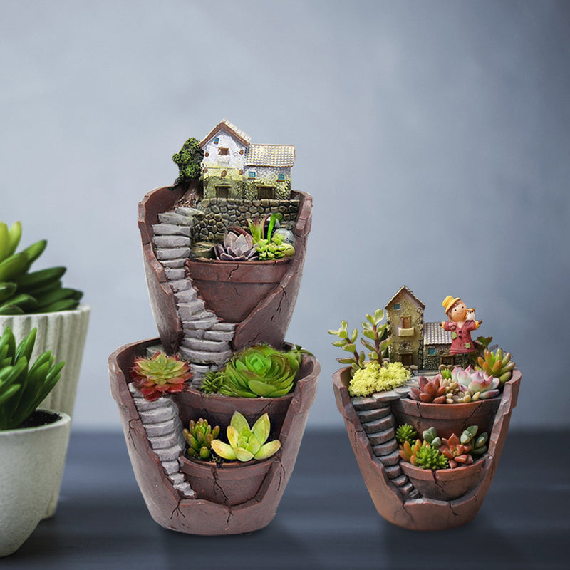 Sky Garden Potted Big House Micro Landscape Meat Plant Pots Flower Pot Resin Decorations