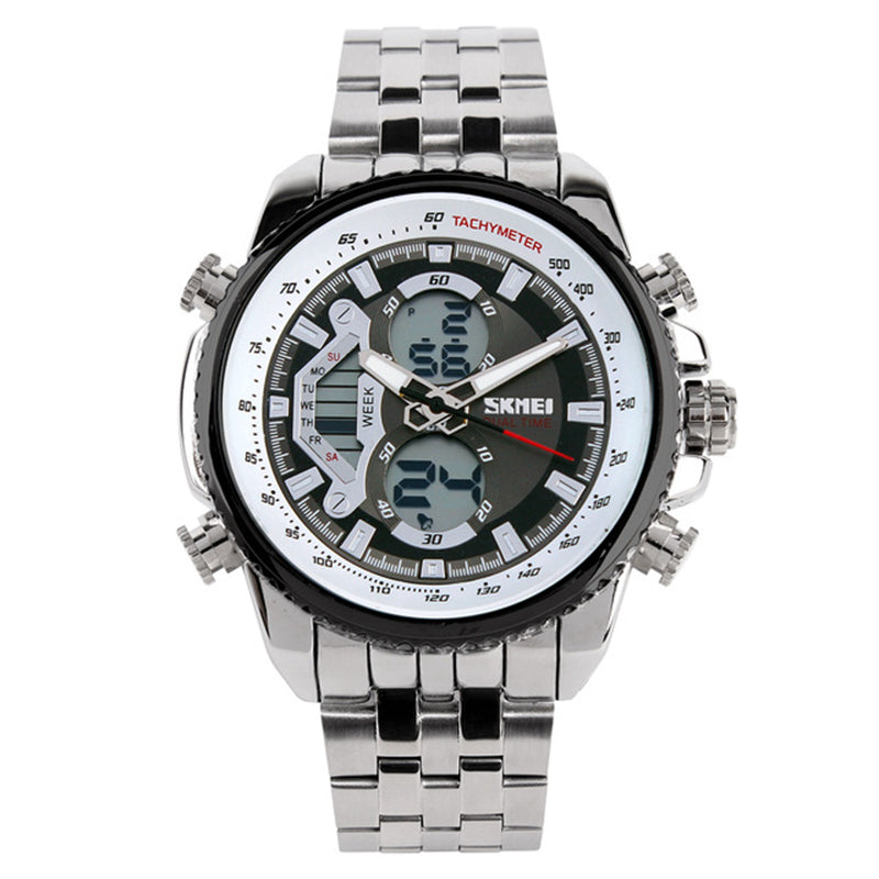 SKMEI 0993 Stainless Steel Waterproof Noctilucent Dual Digital Watch Luxury Business Style Men Wrist Watch