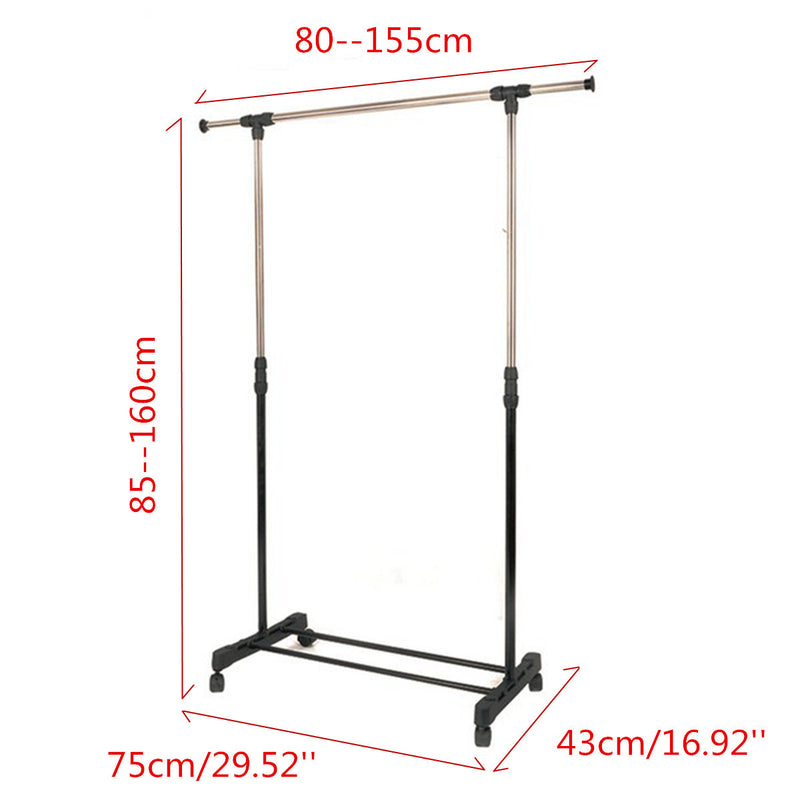 Adjustable Portable Clothes Garment Rack Hanging Rail Rolling Wheel Heavy Duty Cloth Hanger