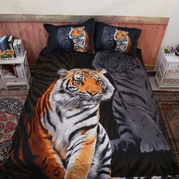 Bed Quilt Doona Duvet Cover Set Bedding Sets Black Polyester Tiger