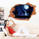 Miico Creative 3D Moon Night Giraffe Broken Wall Removable Home Room  Decor Sticker