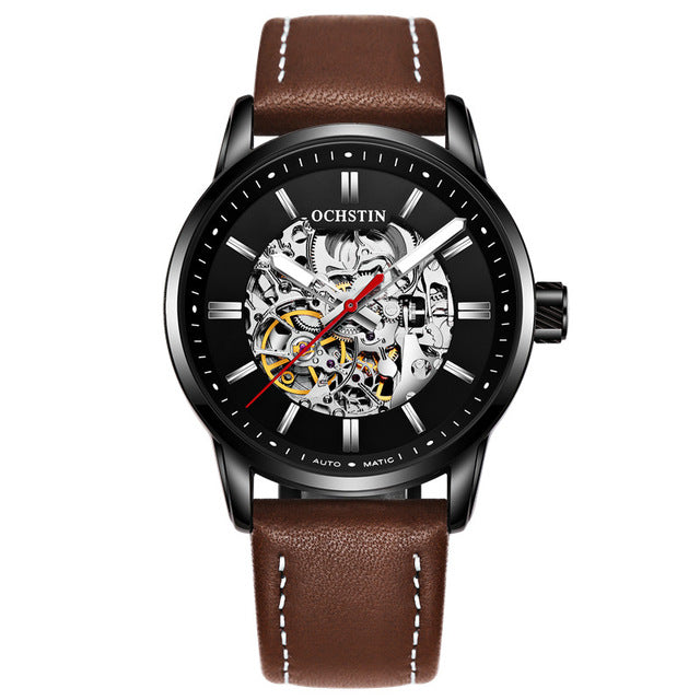 OCHSTIN 62001 Automatic Mechanical Watches Luminous Display Leather Strap Clock Men Wrist Watch